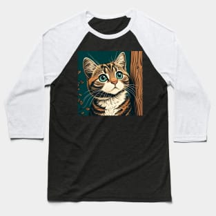 Funny Cat Behind The Tree - Love Cats Baseball T-Shirt